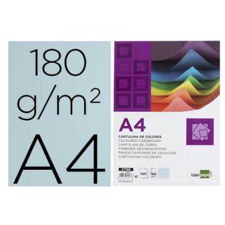 Cartulina liderpapel a4 180g/m2 celeste paquete de 100