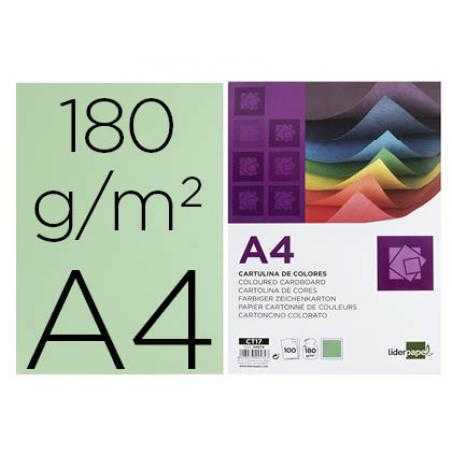 Cartulina liderpapel a4 180g/m2 verde paquete de 100
