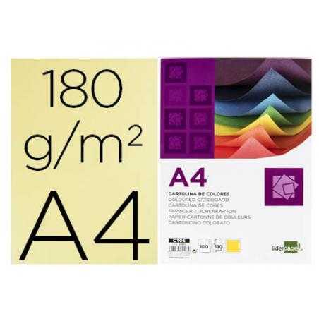 Cartulina liderpapel a4 180g/m2 amarillo paquete de 100