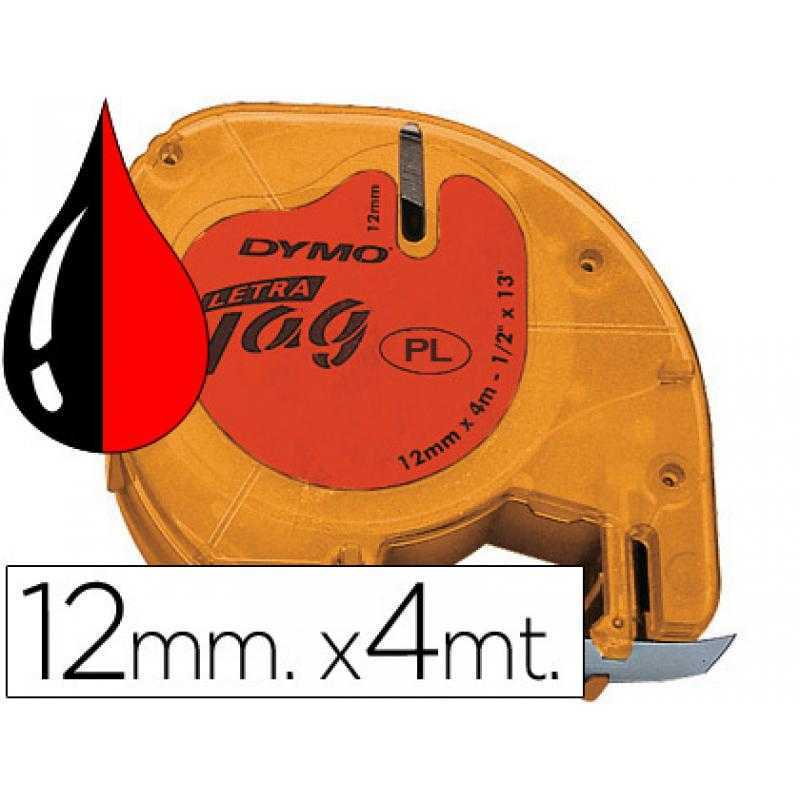 Cinta dymo 12mmx4mt -negro/rojo cosmico para maquina letratag