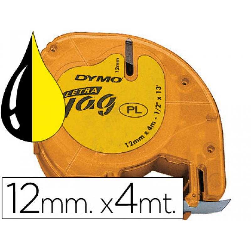 Cinta dymo 12mmx4mt -negro/hiperamarillo para maquina letratag