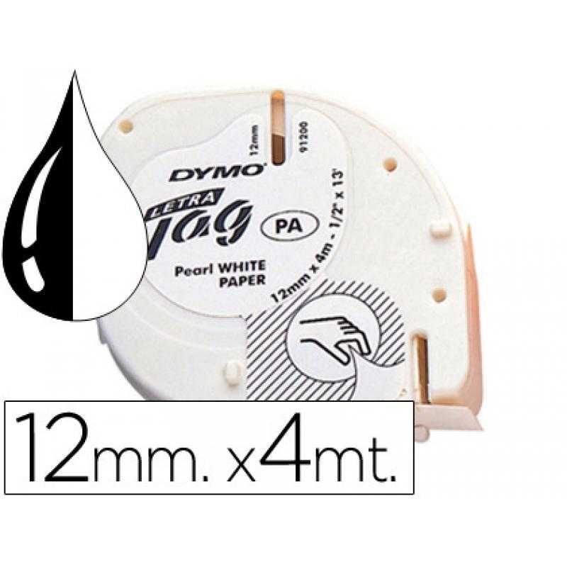 Cinta dymo papel 12mmx4mt -negro/blanco para letratag