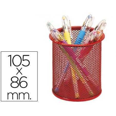 Cubilete portalápices q-connect metal rejilla rojo -medida diametro 86 altura 105