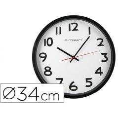 Reloj q-connect de pared plastico oficina redondo 34 cm marco negro