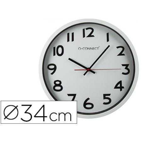 Reloj q-connect de pared plastico oficina redondo 34 cm marco blanco