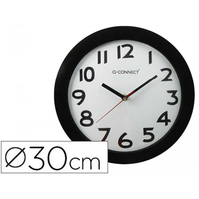 Reloj q-connect de pared plastico oficina redondo 30 cm marco negro