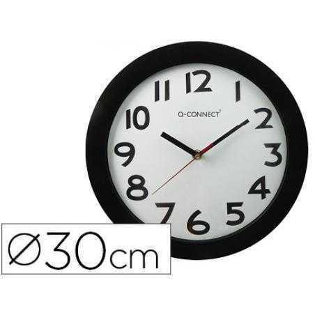 Reloj q-connect de pared plastico oficina redondo 30 cm marco negro