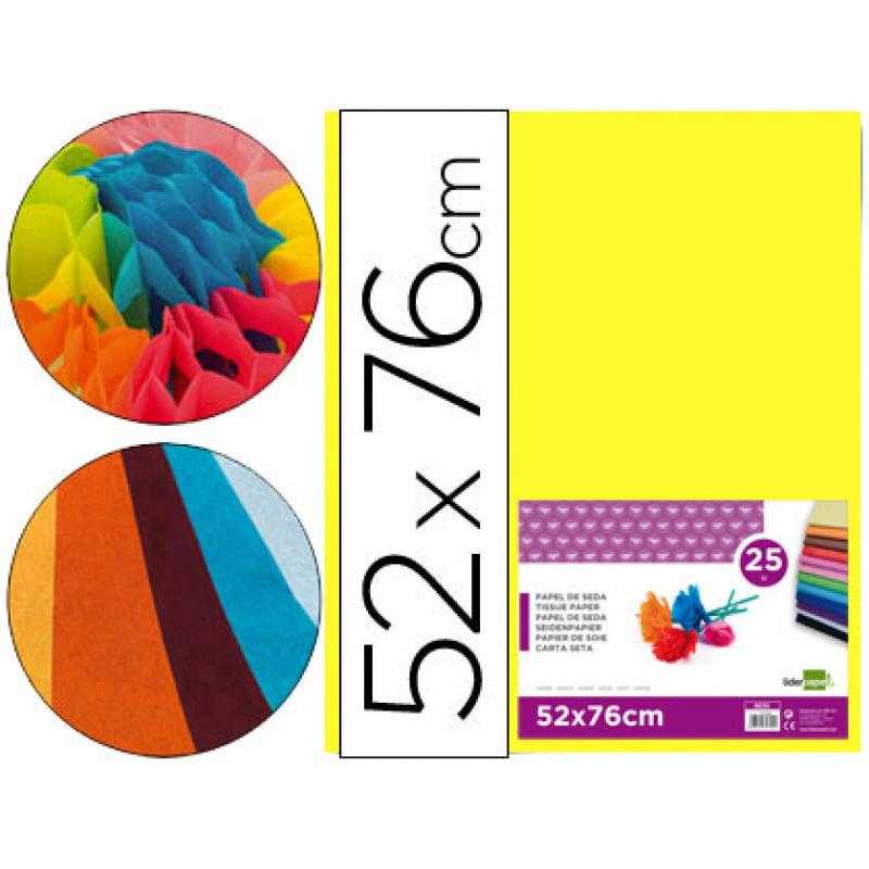 Papel seda liderpapel amarillo 52x76 cm 18 gr -paquete de 25 hojas