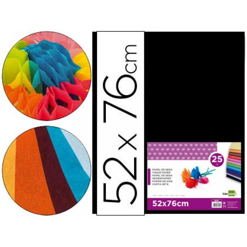 Papel seda liderpapel negro 52x76 cm 18 gr -paquete de 25 hojas