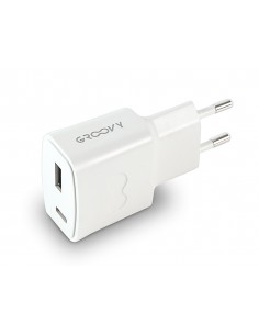 Cargador pared groovy 1 usb-a + 1 usb-c carga rapida blanco