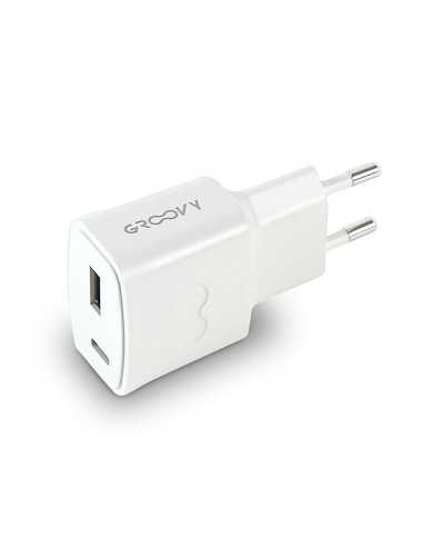 Cargador pared groovy 1 usb-a + 1 usb-c carga rapida blanco