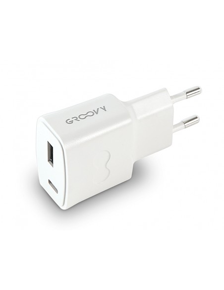 Cargador pared groovy 1 usb-a + 1 usb-c carga rapida blanco