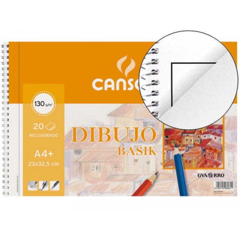 Bloc dibujo basik din a4+ espiral 23 x 32.5 cm 20 hojas microperforado con recuadro