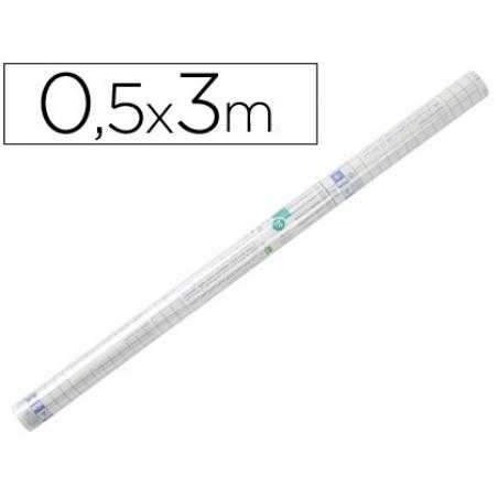 Rollo plastico adhesivo liderpapel 0.50x3 mt 50 mc forralibros removible