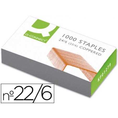 Grapas q-connect nº 22/6 24/6 cobreadas caja de 1000 unidades