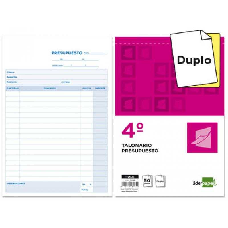 Talonario liderpapel presupuesto cuarto original y copia t230
