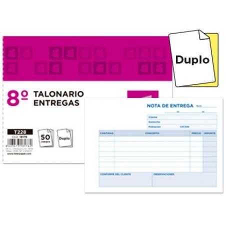 Talonario liderpapel entregas 8º original y copia t228 apaisado