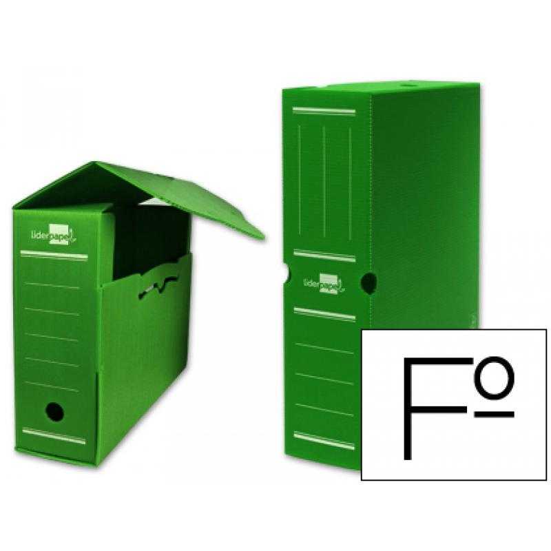 Caja archivo definitivo plastico liderpapel lomo 100 mm verde 360x100x260 mm