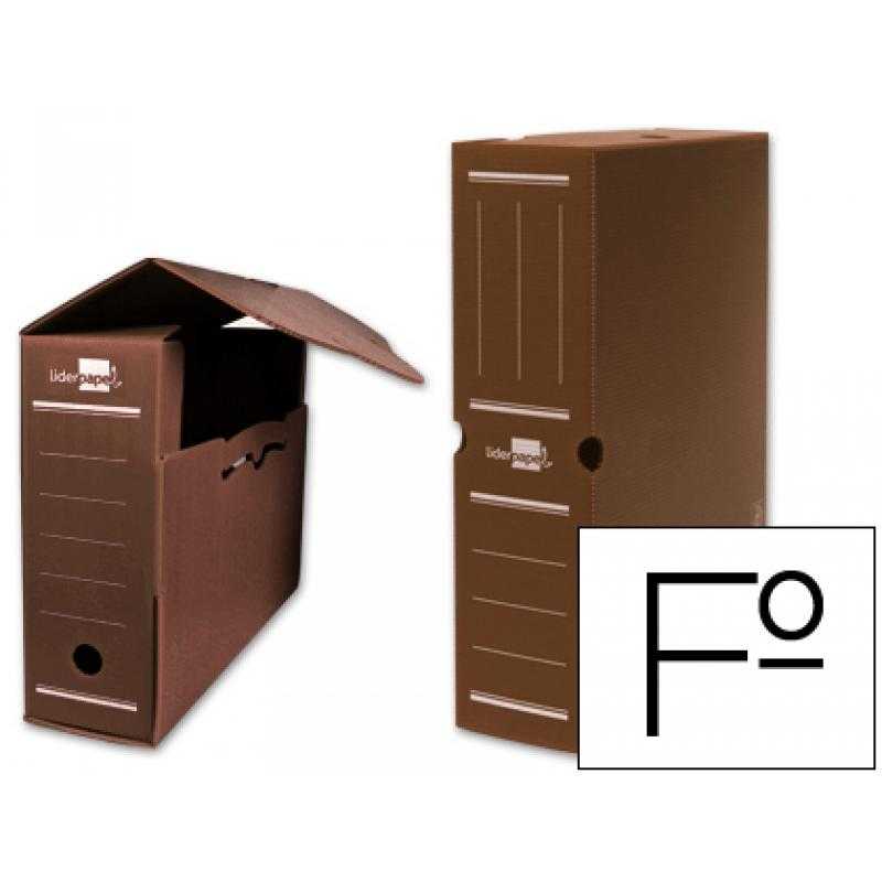 Caja archivo definitivo plastico liderpapel lomo 100 mm marron 360x100x260 mm
