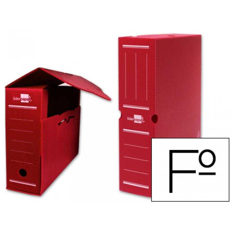 Caja archivo definitivo plastico liderpapel lomo 100 mm rojo 360x100x260 mm