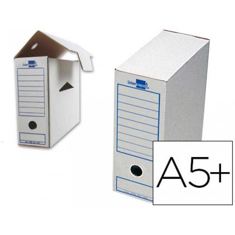 Caja archivo definitivo liderpapel 103 cuarto carton reciclado 325g/m2 lomo 105 mm blanco 278x105x213 mm