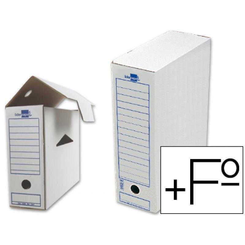 Caja archivo definitivo liderpapel folio prolongado carton reciclado 325g/m2 lomo 116 mm blanco 388x116x275 mm