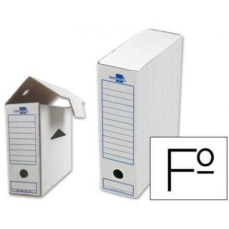 Caja archivo definitivo liderpapel 104 folio carton reciclado 325g/m2 lomo 100 mm blanco 365x100x251 mm