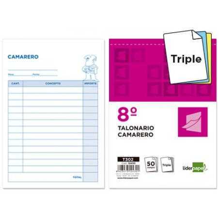 Talonario liderpapel camarero 8º original y 2 copias t302