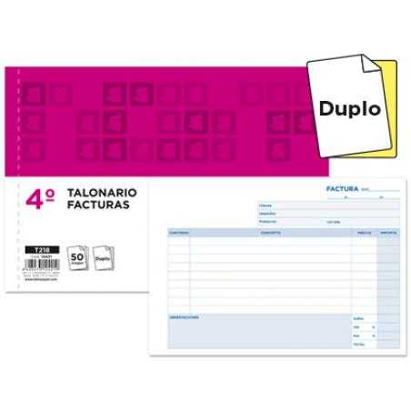 Talonario liderpapel facturas cuarto original y copia t218 apaisado con i.v.a.