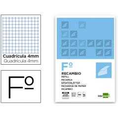 Recambio liderpapel folio 100 hojas 60g/m2cuadro 4mm con margen sin taladros