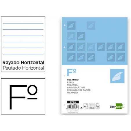 Recambio liderpapel folio 100 hojas 60g/m2horizontal con margen 4 taladros