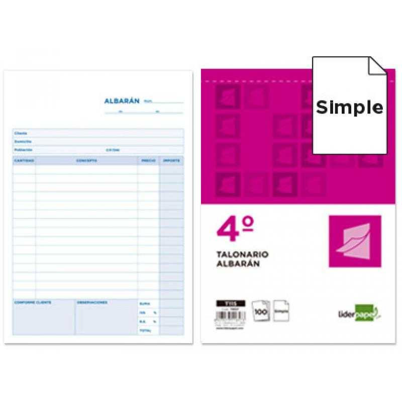 Talonario liderpapel albaran cuarto original t115