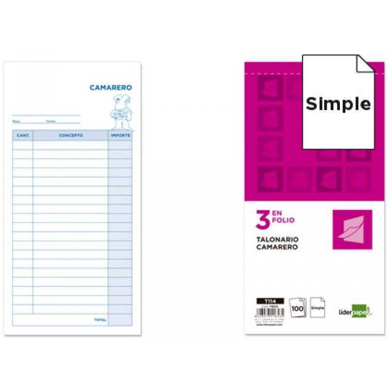 Talonario liderpapel camarero 3/fº original t114