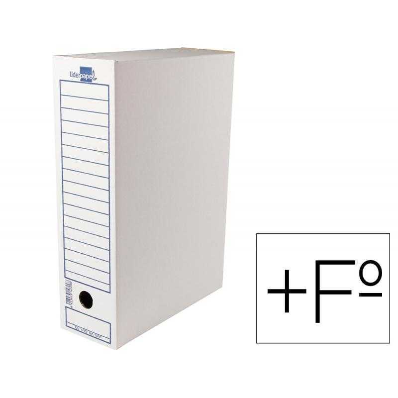 Caja archivo definitivo liderpapel folio prolongado carton reciclado 340g/m2 lomo 116 mm blanco 388x116x275 mm