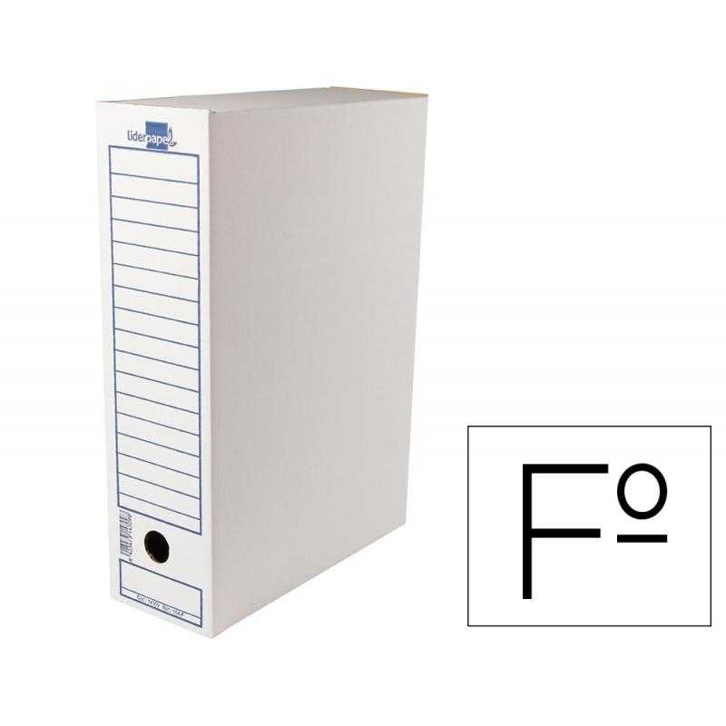 Caja archivo definitivo liderpapel folio carton reciclado 340g/m2 lomo 100 mm blanco 365x100x251 mm