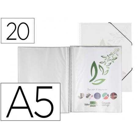 Carpeta liderpapel escaparate con espiral 20 fundas polipropileno din a5 transparente