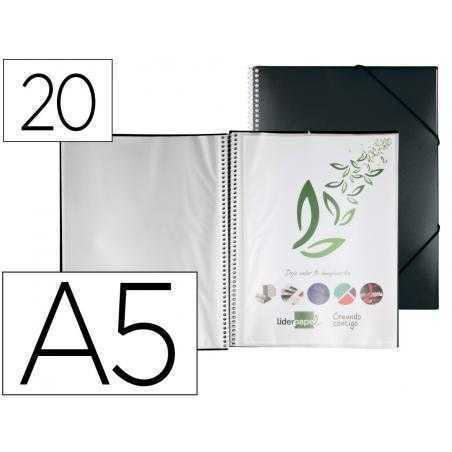 Carpeta liderpapel escaparate con espiral 20 fundas polipropileno din a5 negro opaco