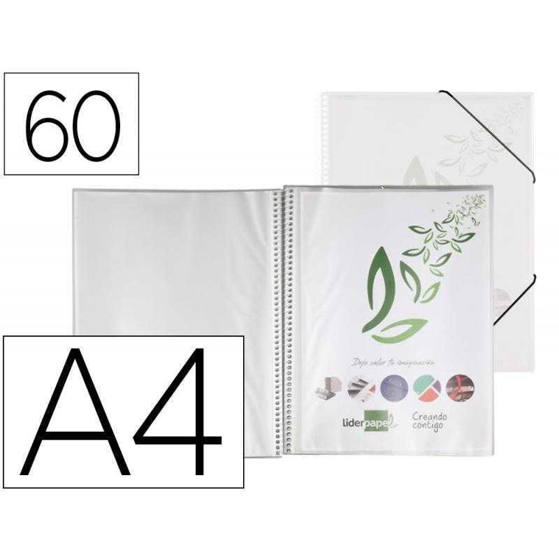 Carpeta liderpapel escaparate con espiral 60 fundas polipropileno din a4 transparente