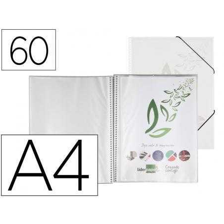 Carpeta liderpapel escaparate con espiral 60 fundas polipropileno din a4 transparente