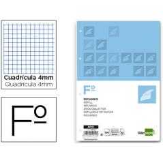 Recambio liderpapel folio 100 hojas 60g/m2cuadro 4mm con margen 4 taladros