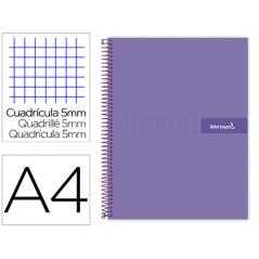 Cuaderno espiral liderpapel a4 micro crafty tapa forrada 120h 90gr cuadro 5mm 5 bandas 4 taladros color violeta