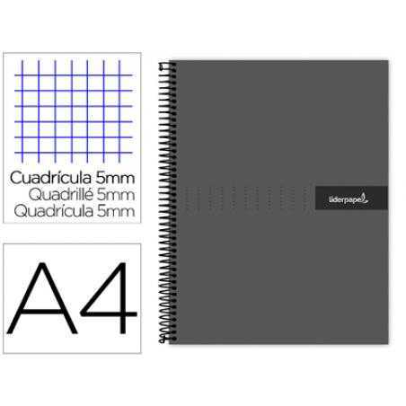 Cuaderno espiral liderpapel a4 micro crafty tapa forrada 120h 90 gr cuadro 5 mm 5 bandas 4 colores color negro