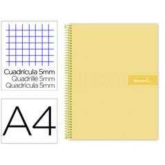 Cuaderno espiral liderpapel a4 micro crafty tapa forrada 120h 90gr cuadro 5mm 5 bandas 4 taladros color amarillo