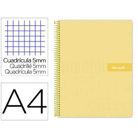 Cuaderno espiral liderpapel a4 micro crafty tapa forrada 120h 90gr cuadro 5mm 5 bandas 4 taladros color amarillo