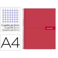 Cuaderno espiral liderpapel a4 micro crafty tapa forrada 120h 90 gr cuadro 5 mm 5 bandas 4 colores color rojo