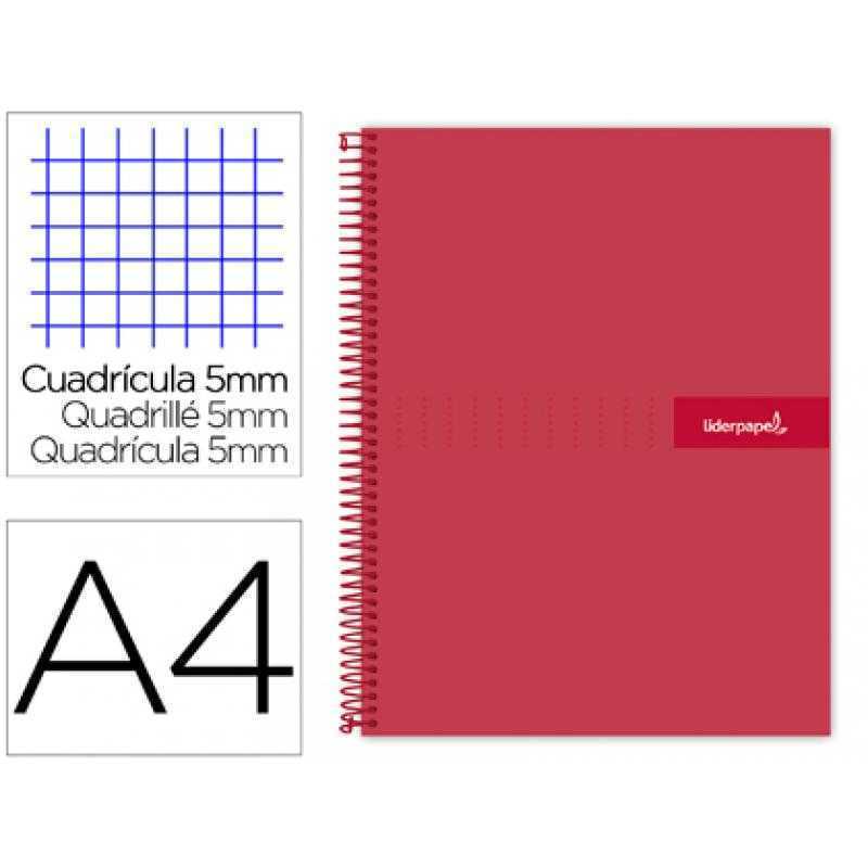 Cuaderno espiral liderpapel a4 micro crafty tapa forrada 120h 90 gr cuadro 5 mm 5 bandas 4 colores color rojo