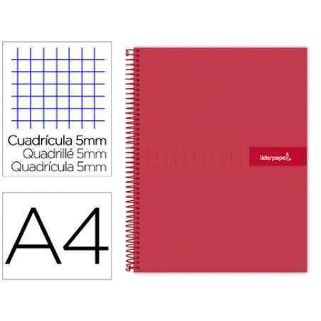 Cuaderno espiral liderpapel a4 micro crafty tapa forrada 120h 90 gr cuadro 5 mm 5 bandas 4 colores color rojo