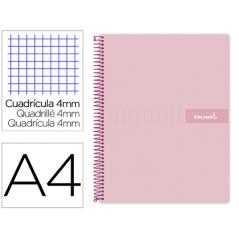 Cuaderno espiral liderpapel a4 crafty tapa forrada 80h 90 gr cuadro 4mm con margen color rosa