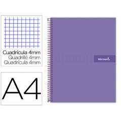 Cuaderno espiral liderpapel a4 crafty tapa forrada 80h 90 gr cuadro 4mm con margen color violeta