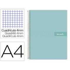 Cuaderno espiral liderpapel a4 crafty tapa forrada 80h 90 gr cuadro 4mm con margen color turquesa